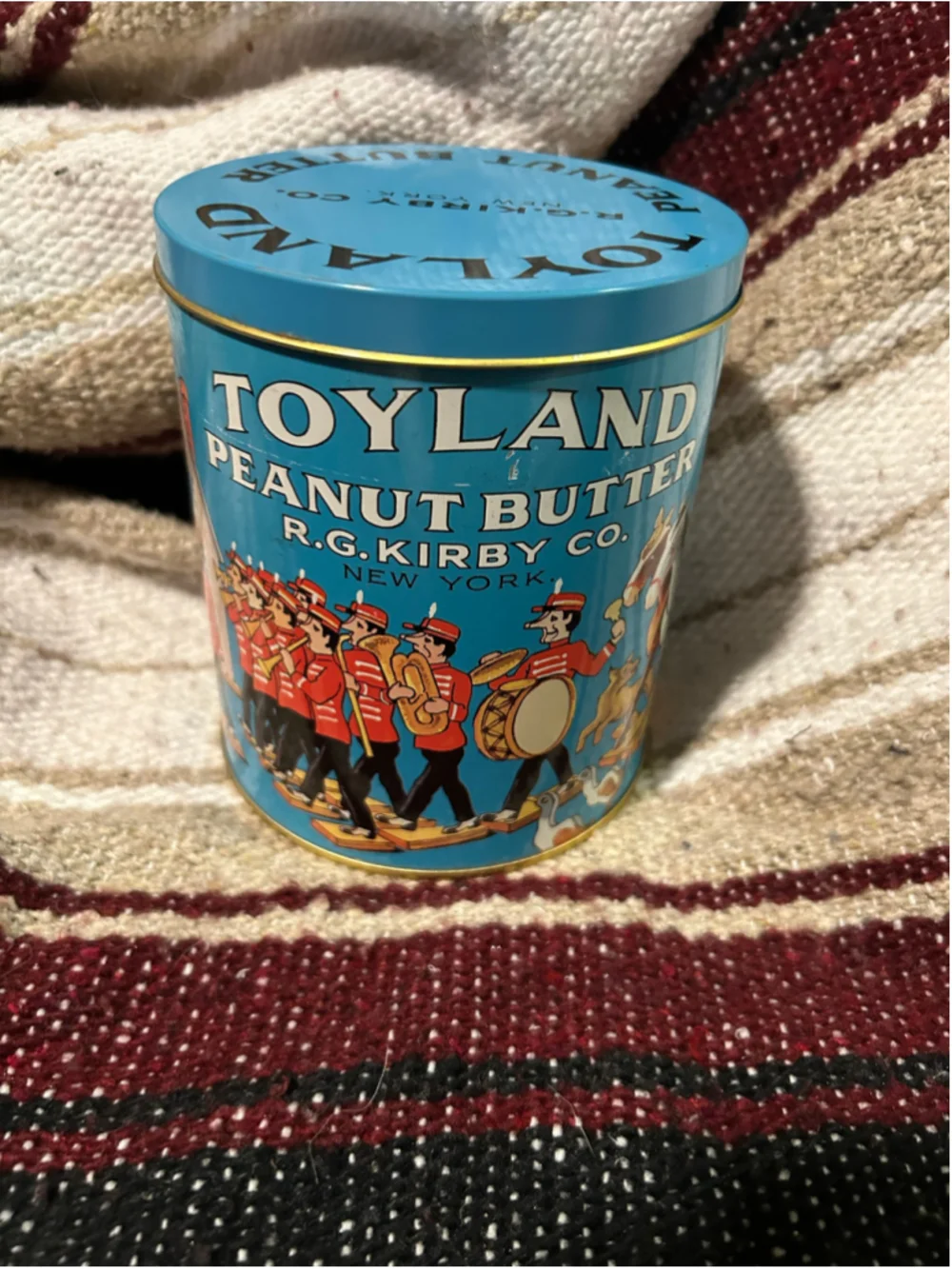 Vintage R.G. Kirby Co. Toyland Peanut Butter Tin, One Size, Blue and Red